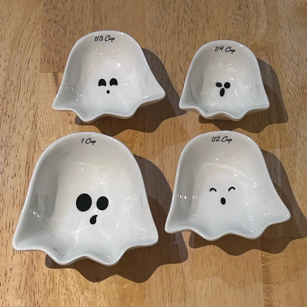 Set of 4 Ceramic Halloween Ghost Shaped Nesting Measuring Cups By The Bake Shop
